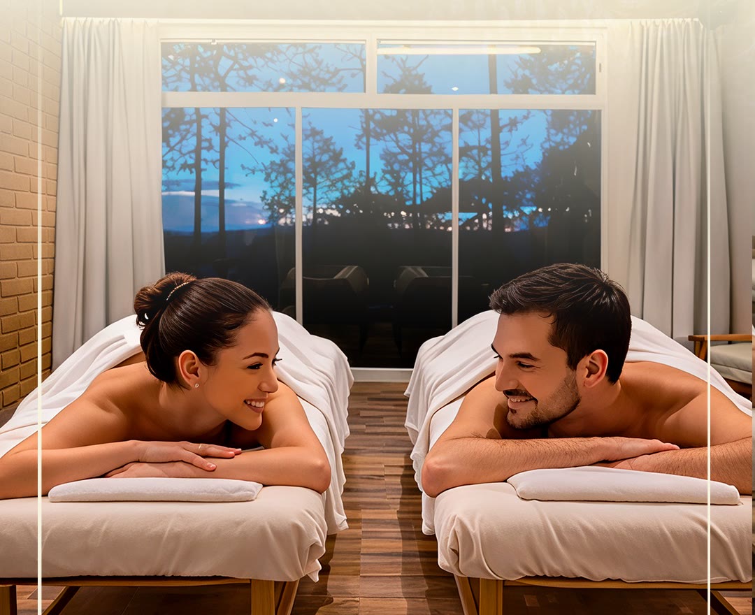 Masaje en pareja con vista al bosque en AURA Spa