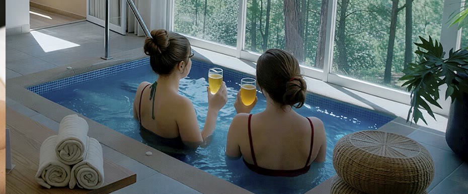 Circuito de hidroterapia con vista al bosque en AURA Spa
